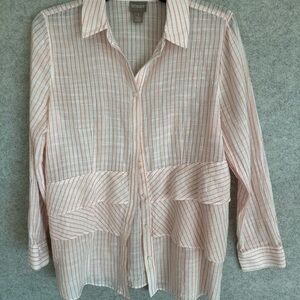 Chico's Striped Lightweight Button-Front Top - Peach & White